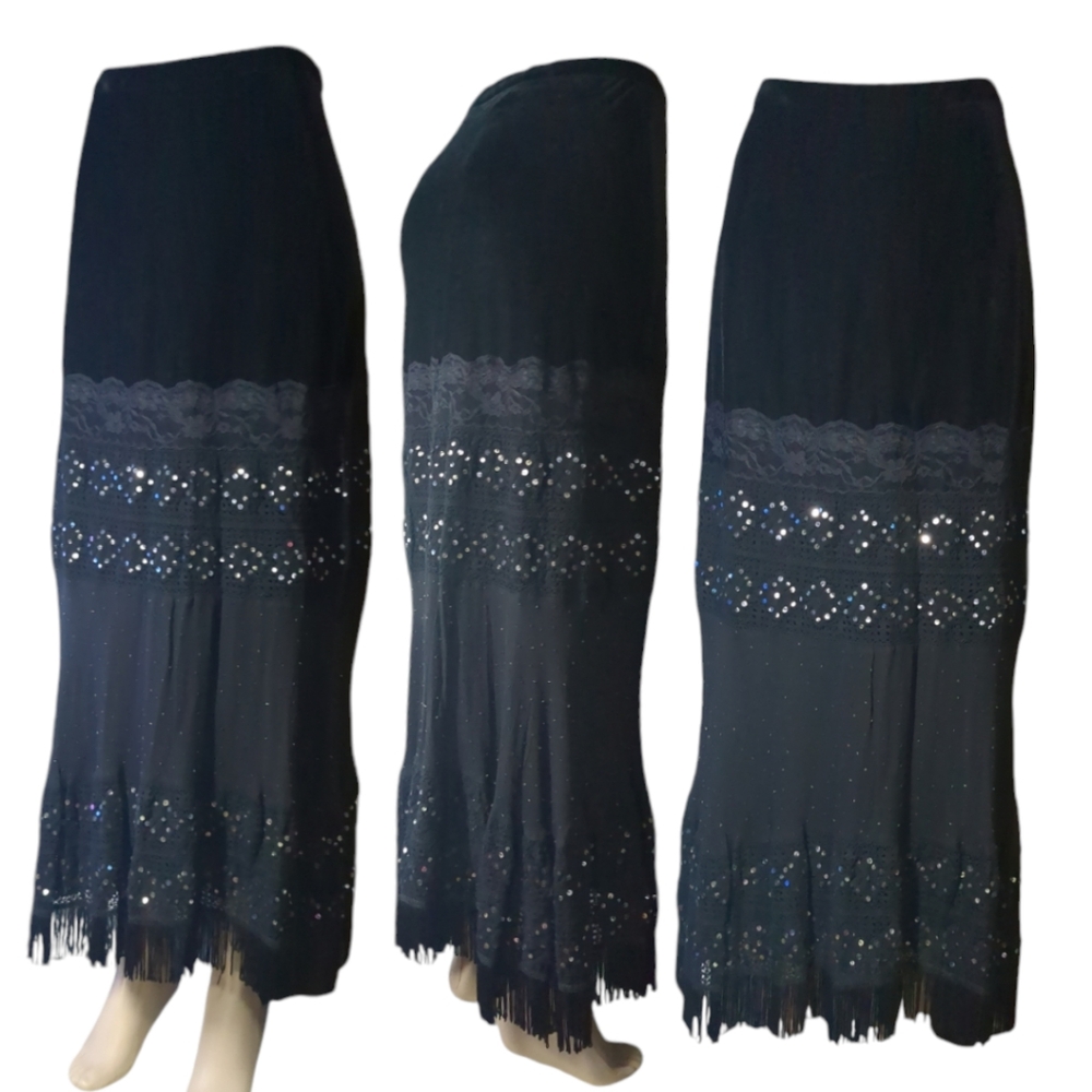 Michelle Antonelli Luxury Black Embellished Maxi Skirt Size M.